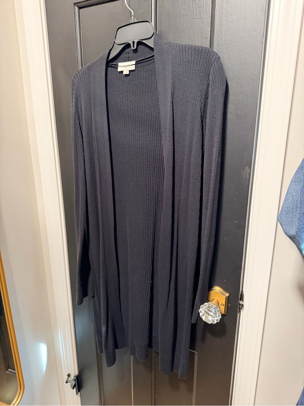 LOFT Black Open-Front Ribbed Long Cardigan